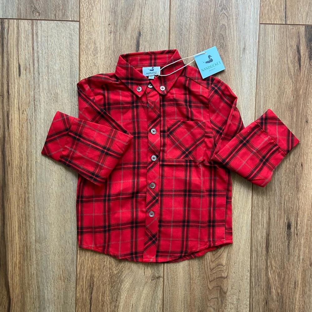 Nanducket Buttondown Shirt Red Plaid Size 3T (NWT)